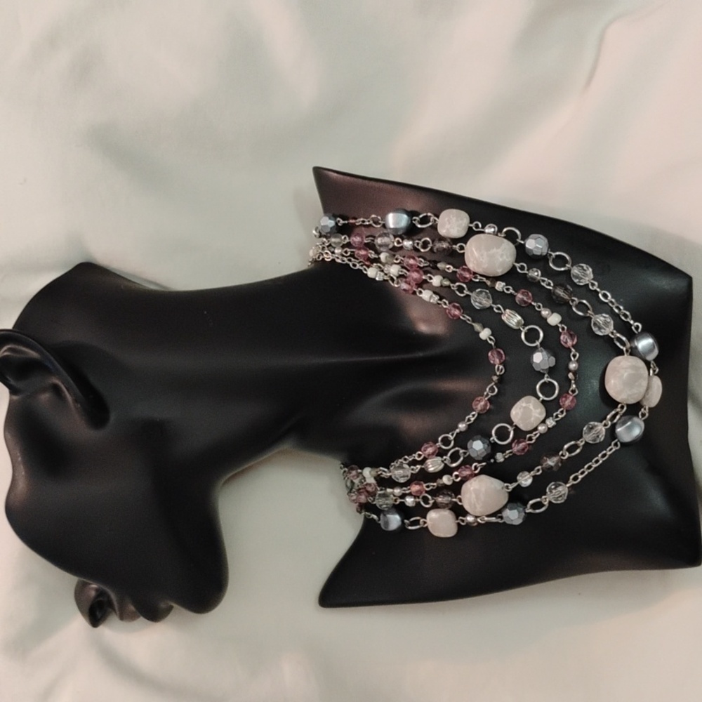 Lia Sophia White,Silver, and Pink Layered Necklace